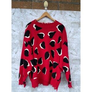 R13 HEARTS OVERSIZED SWEATER - RED HEARTS SMALL